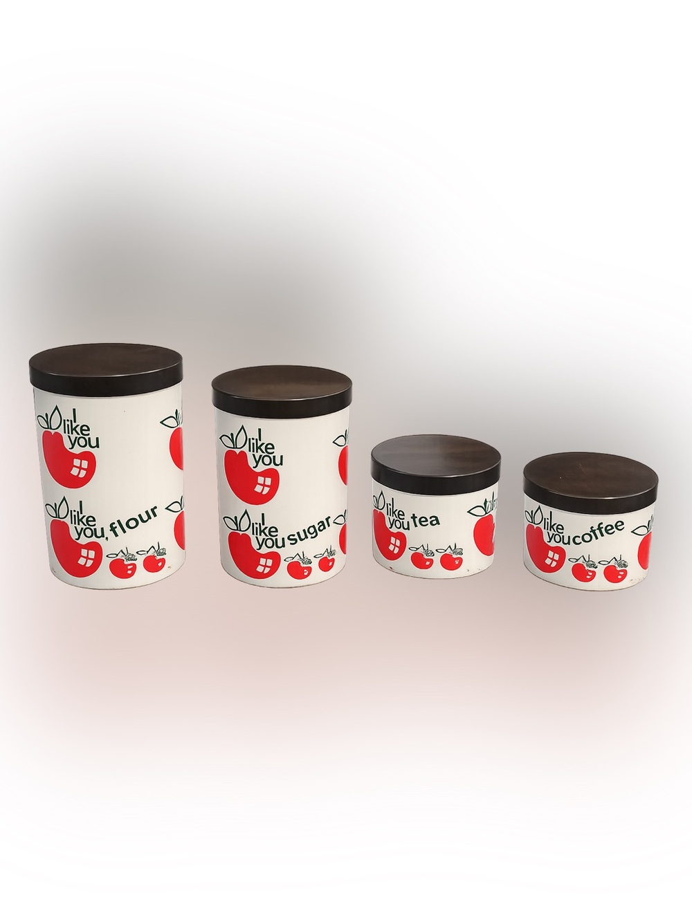 Vintage Clarkware Apple Canister Set Flour Sugar Tea Coffee 4 Pc Metal Kitchen